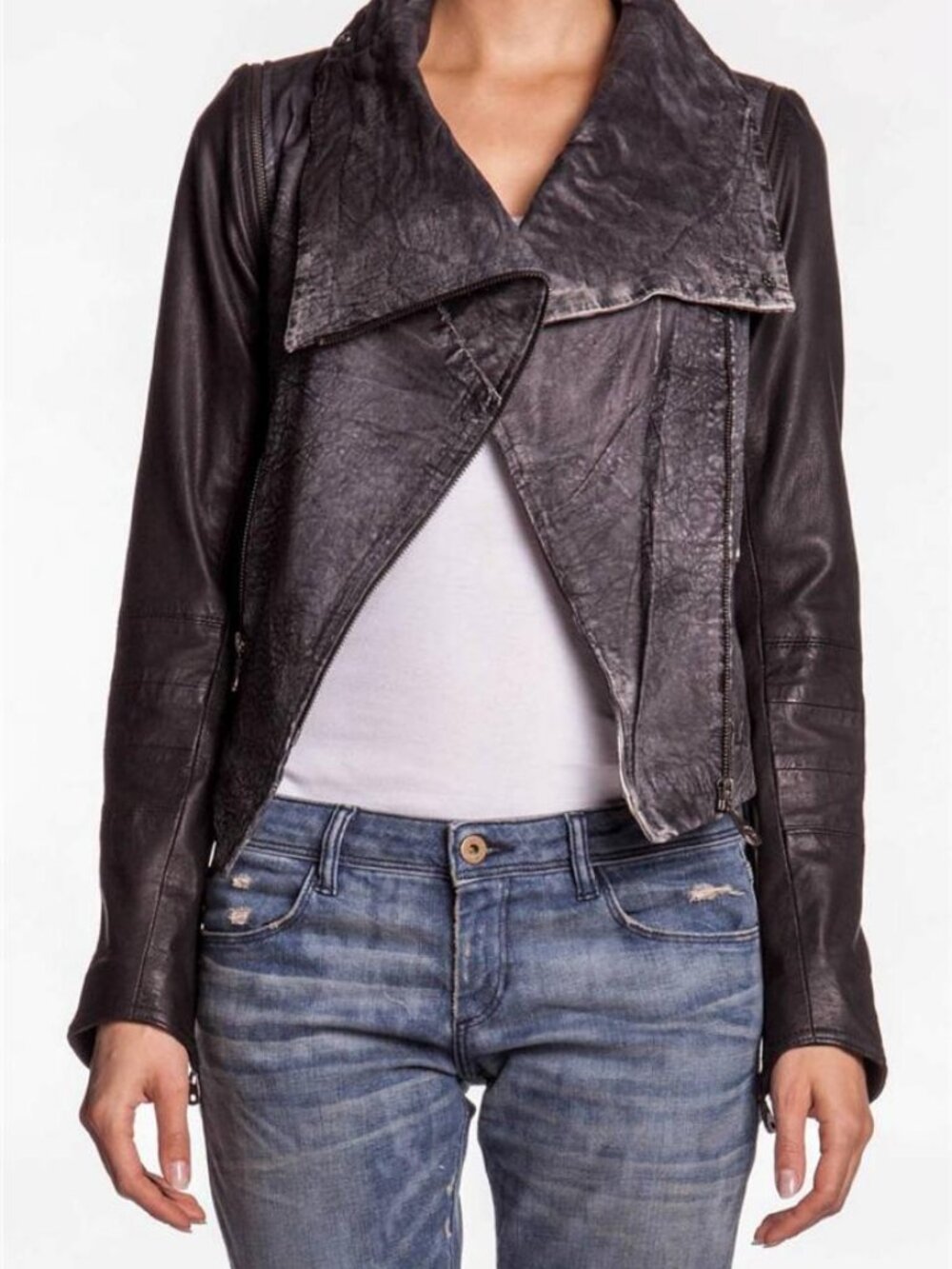 DOMA Lamb Leather Biker Jacket 4809 Mio Removable Sleeve Black Moto NWT